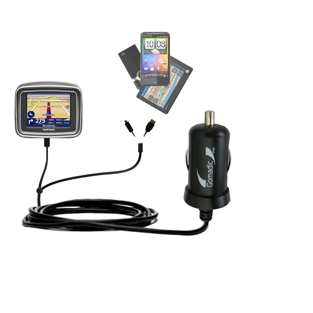 mini Double Car Charger with tips including compatible with the TomTom RIDER 2nd edition