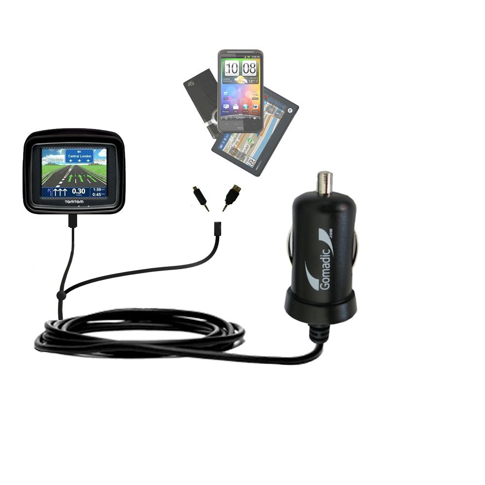 mini Double Car Charger with tips including compatible with the TomTom Rider