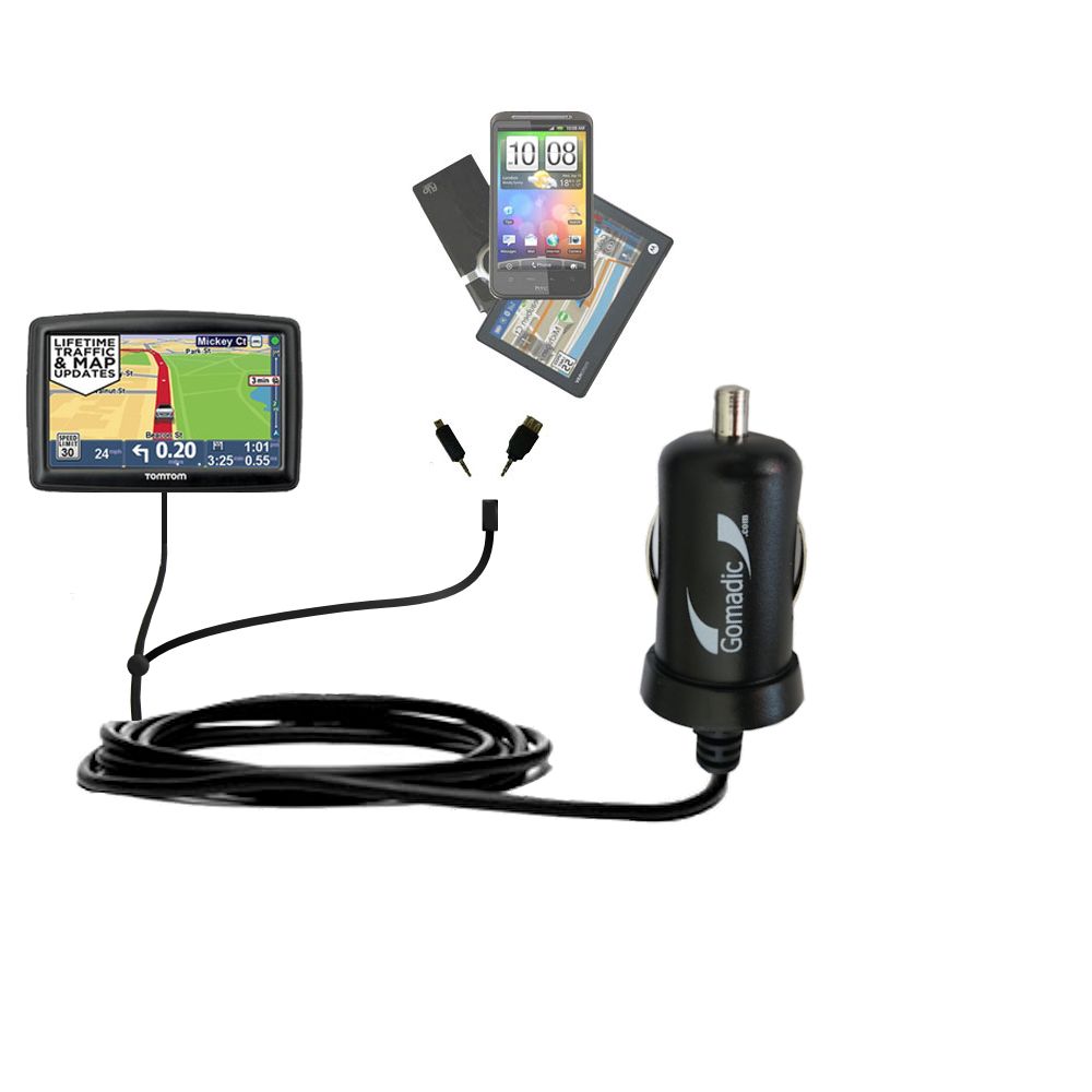 mini Double Car Charger with tips including compatible with the TomTom START 45 45M 45TM 55 55M 55TM