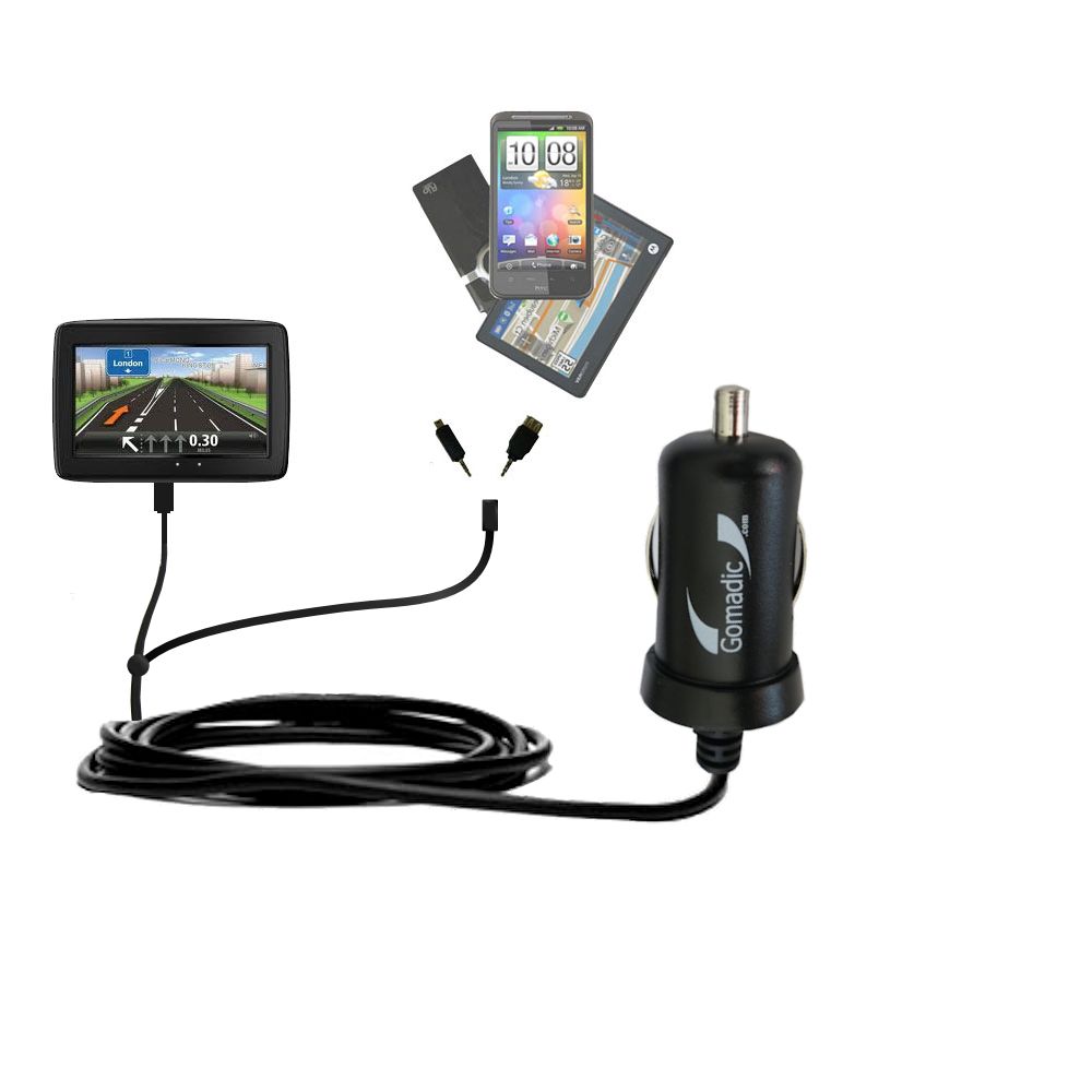 mini Double Car Charger with tips including compatible with the TomTom Start Europe