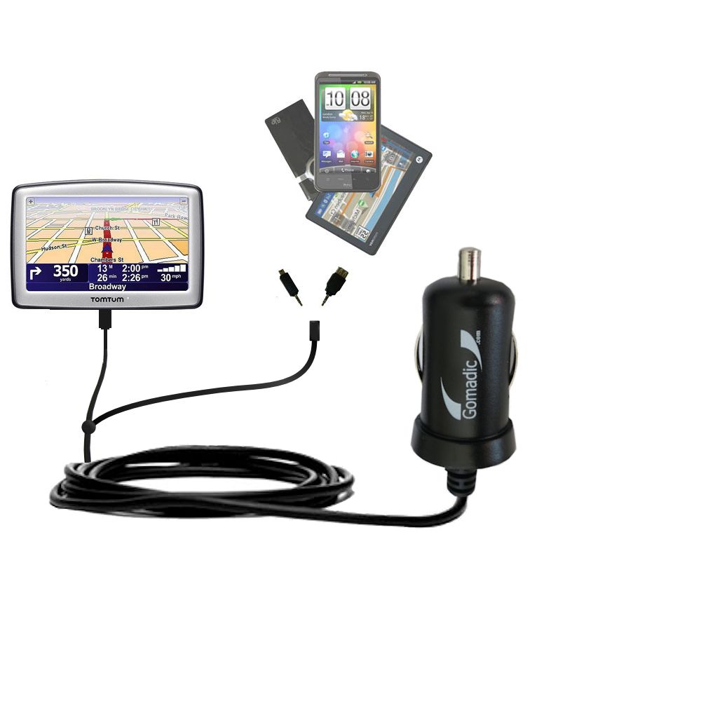 mini Double Car Charger with tips including compatible with the TomTom XL 325 S / SE