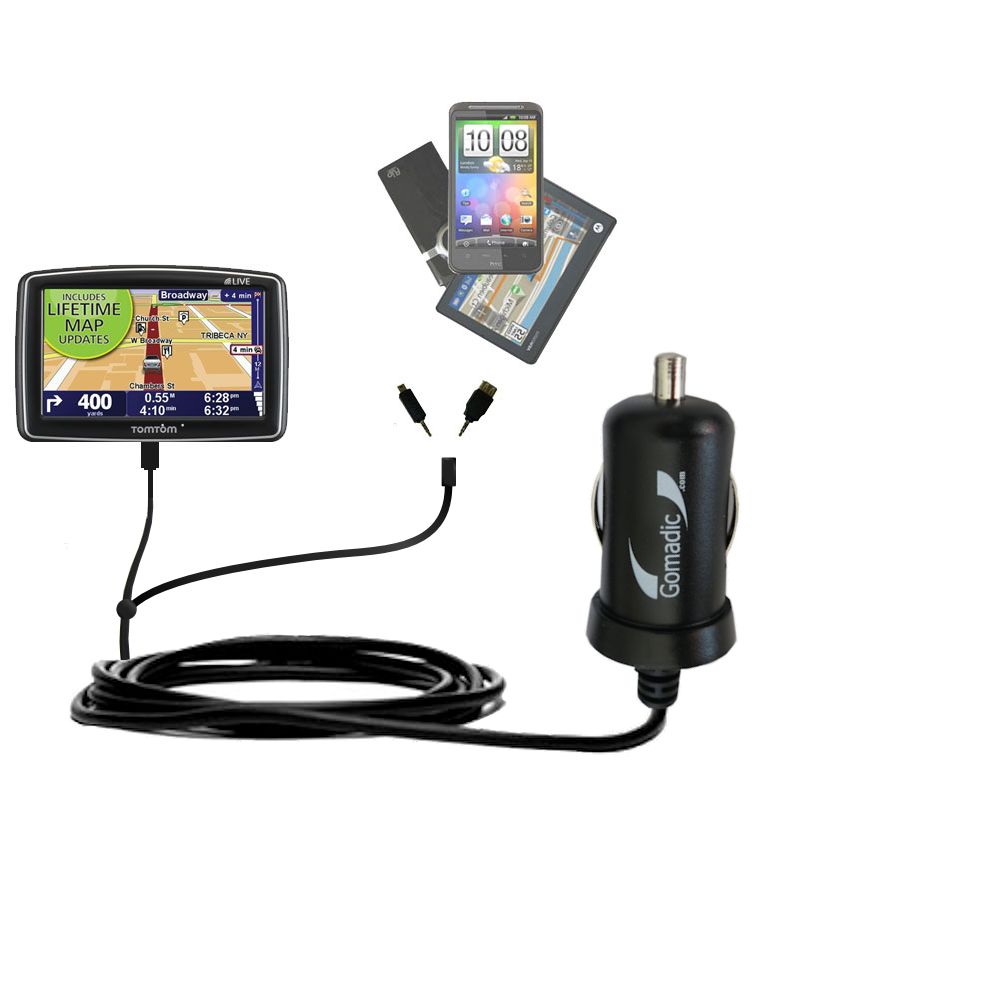 mini Double Car Charger with tips including compatible with the TomTom XL 340S