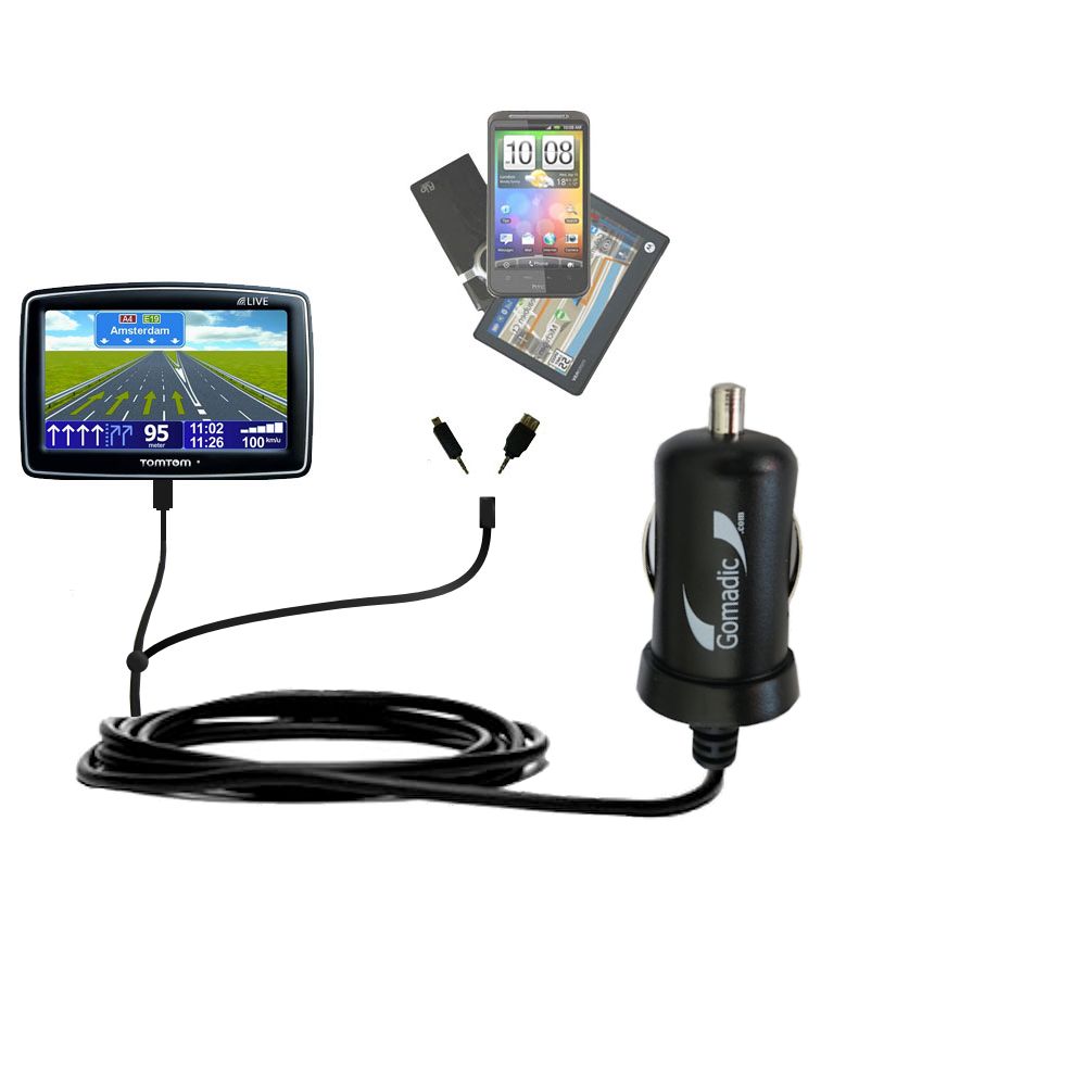 mini Double Car Charger with tips including compatible with the TomTom XL Live IQ Routes