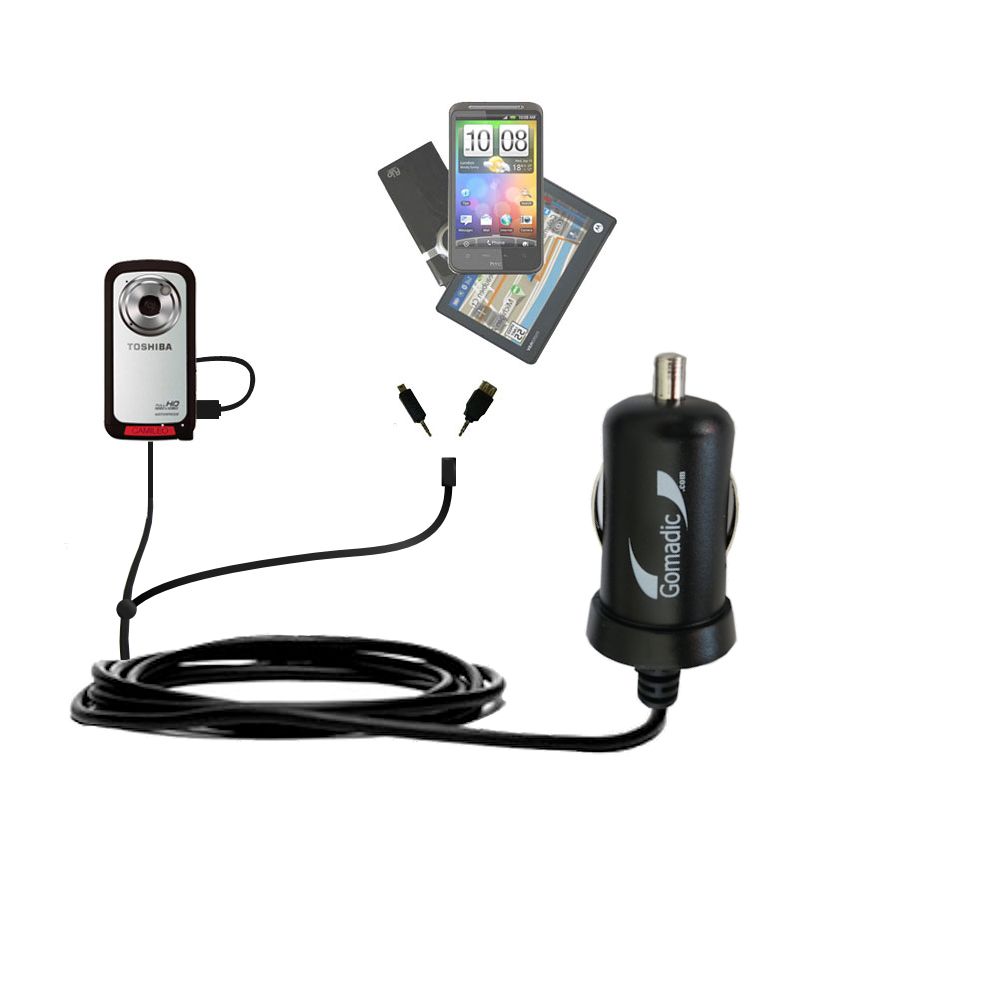 mini Double Car Charger with tips including compatible with the Toshiba Camileo BW10 Waterproof HD Camcorder