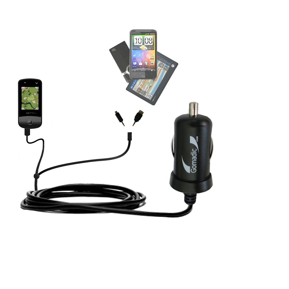 mini Double Car Charger with tips including compatible with the uPro uPro Golf GPS
