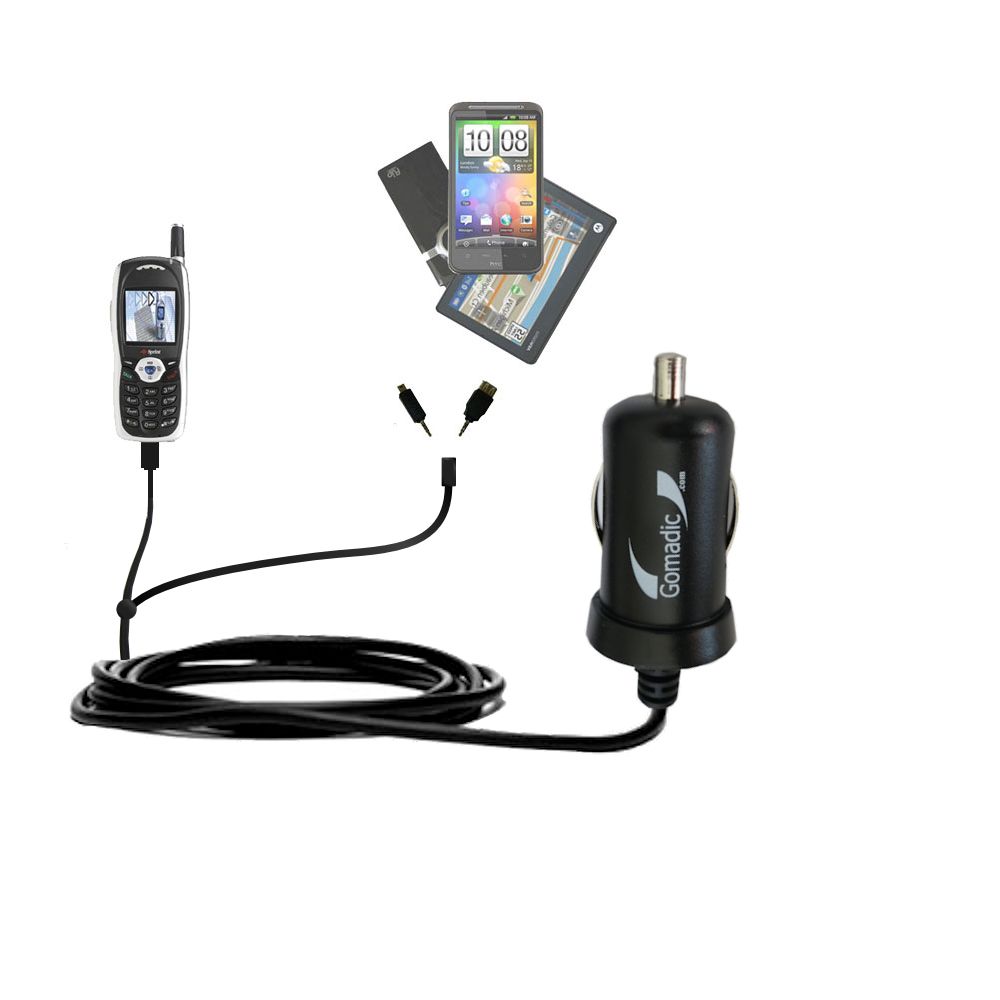 Double Port Micro Gomadic Car / Auto DC Charger suitable for the UTStarcom VI600 - Charges up to 2 devices simultaneously with Gomadic TipExchange Technology
