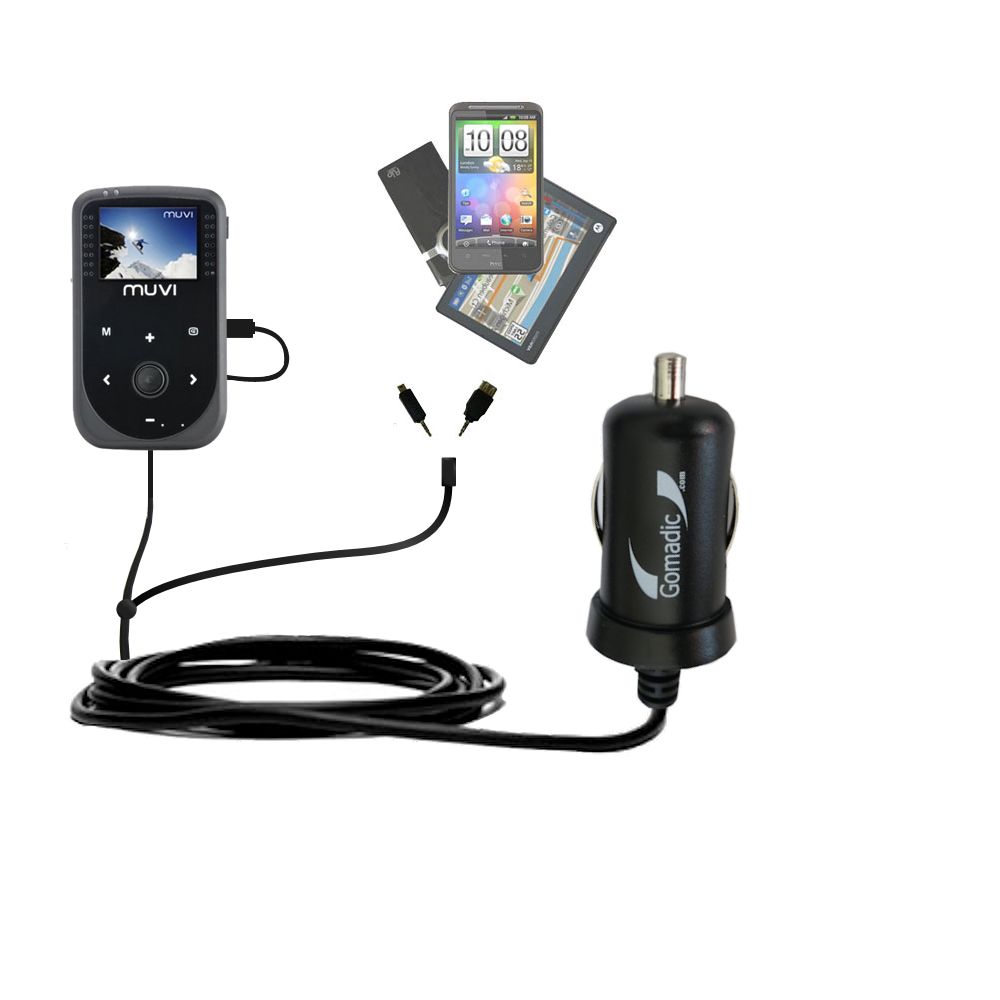 mini Double Car Charger with tips including compatible with the Veho Muvi HD VCC-005