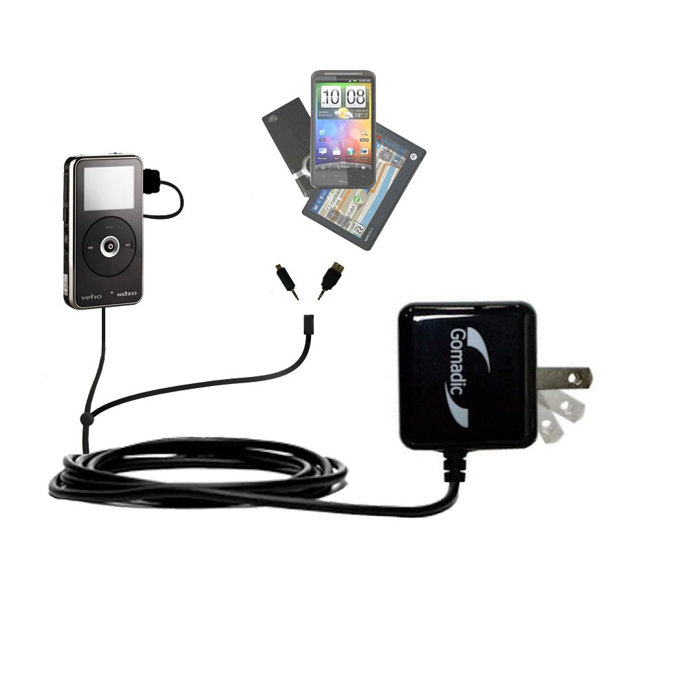 Double Wall Home Charger with tips including compatible with the Veho Muvi Kuzo HD Flip VCC-007