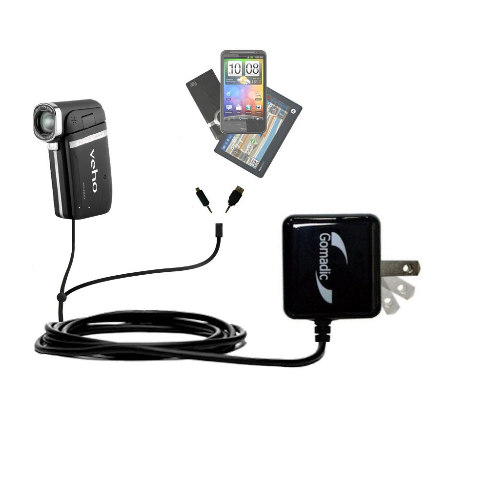 Double Wall Home Charger with tips including compatible with the Veho Muvi Kuzo HD VC-001 / VC-002