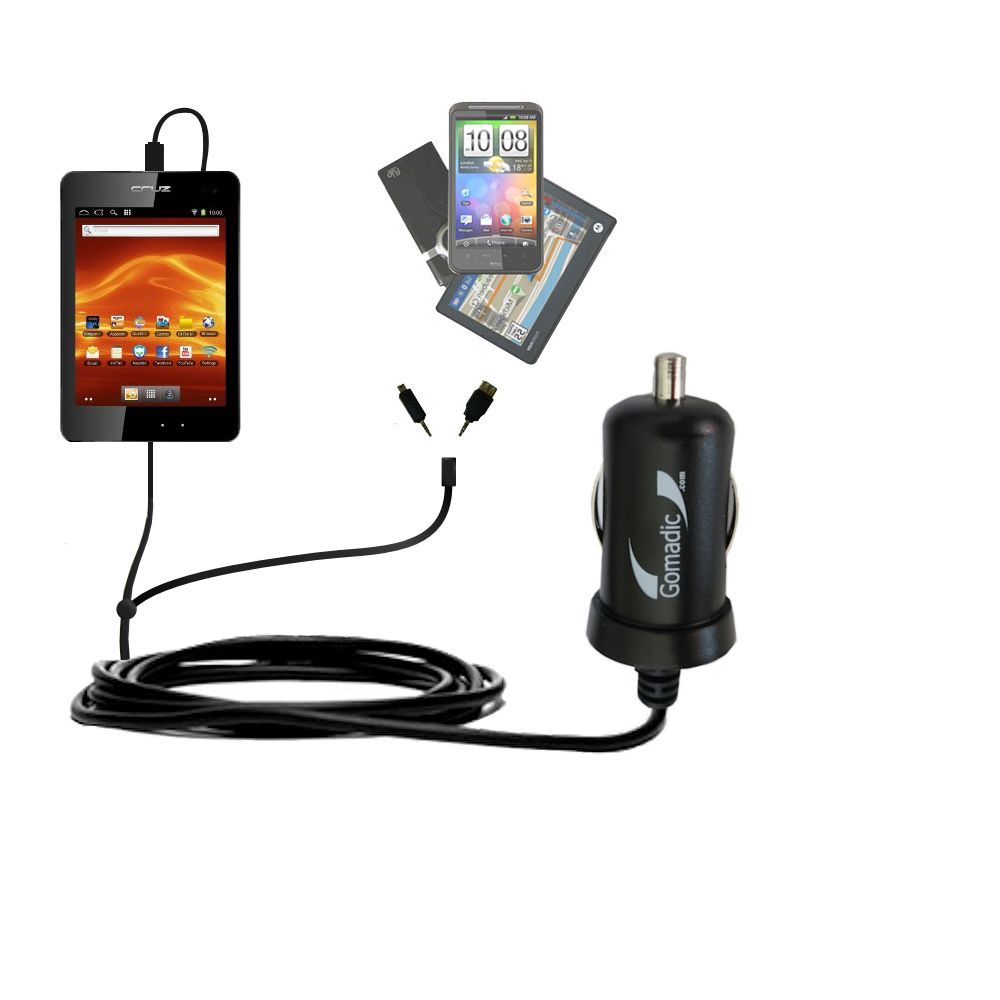 mini Double Car Charger with tips including compatible with the Velocity Micro Cruz T408