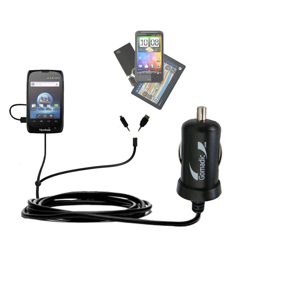 Double Port Micro Gomadic Car / Auto DC Charger suitable for the ViewSonic ViewPhone 3 4s 4e 5e - Charges up to 2 devices simultaneously with Gomadic TipExchange Technology