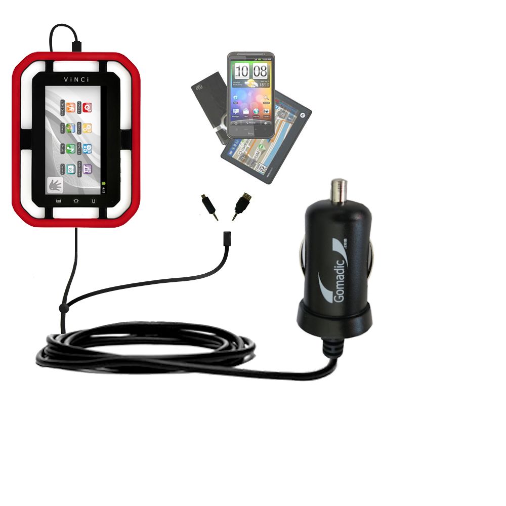 mini Double Car Charger with tips including compatible with the Vinci Tab II