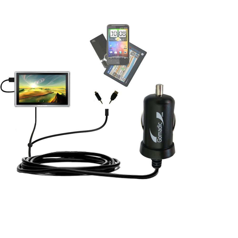 mini Double Car Charger with tips including compatible with the Visual Land Impulse VL-906