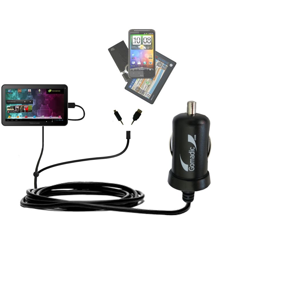 mini Double Car Charger with tips including compatible with the Visual Land Prestige Pro 10D