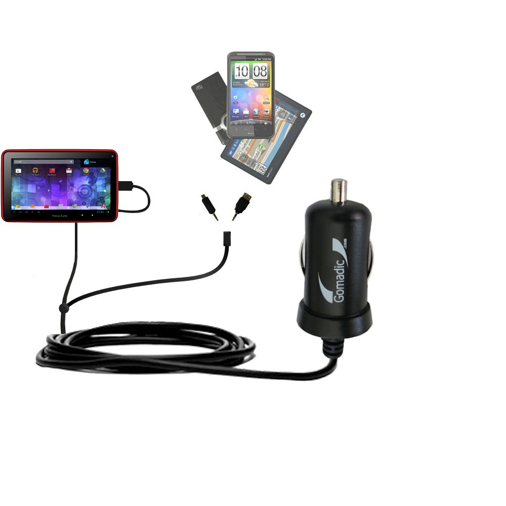 mini Double Car Charger with tips including compatible with the Visual Land Prestige Pro 7D