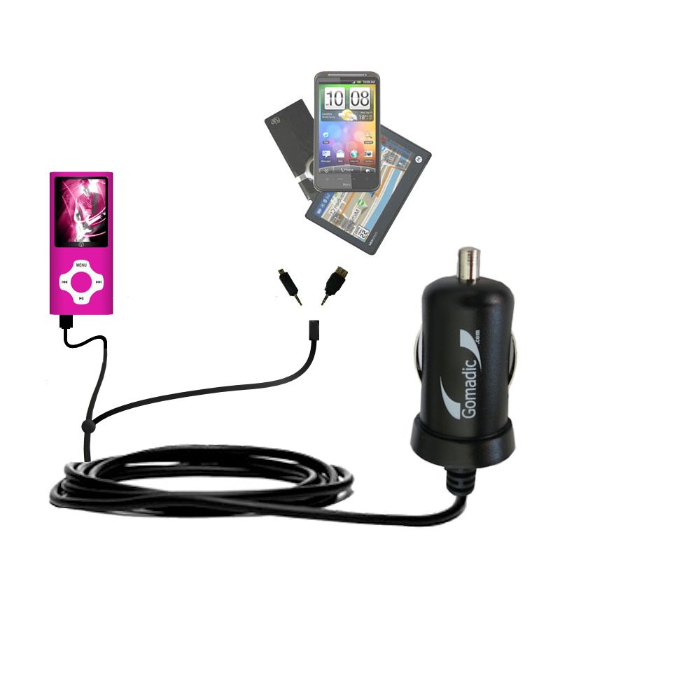 mini Double Car Charger with tips including compatible with the Visual Land Rave VL-607