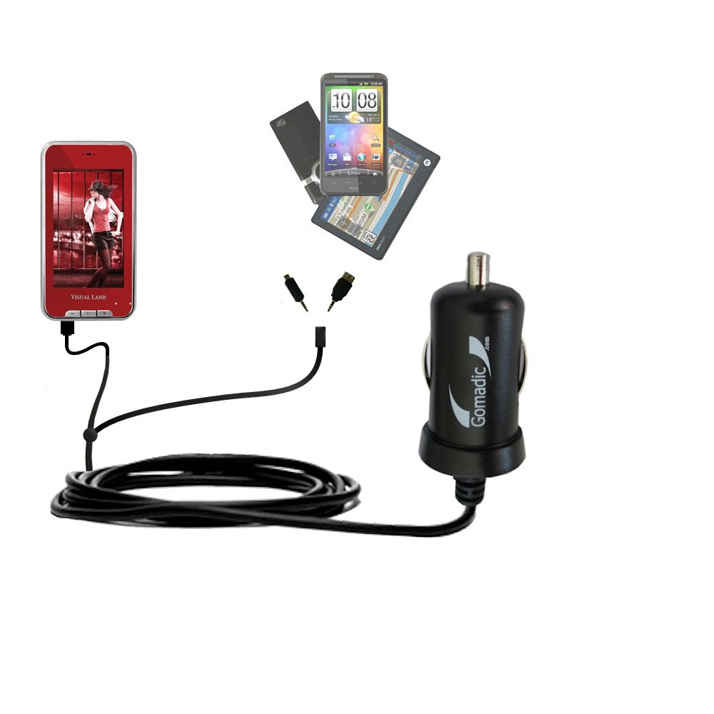 mini Double Car Charger with tips including compatible with the Visual Land V-Touch Pro ME-905