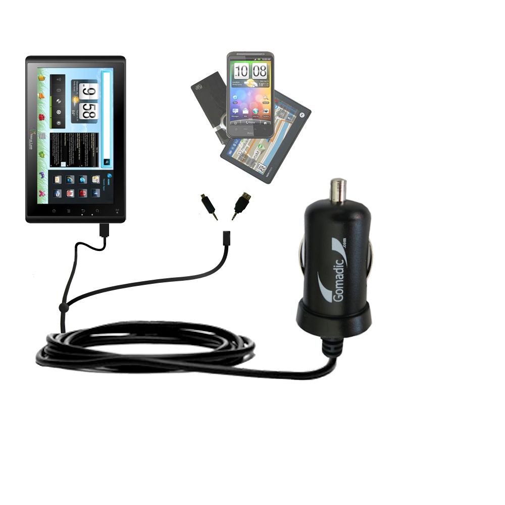 mini Double Car Charger with tips including compatible with the VisualLand Connect 7