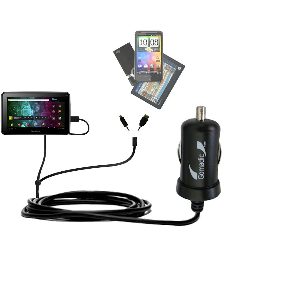 mini Double Car Charger with tips including compatible with the Visual Land Prestige 10 (ME-110)