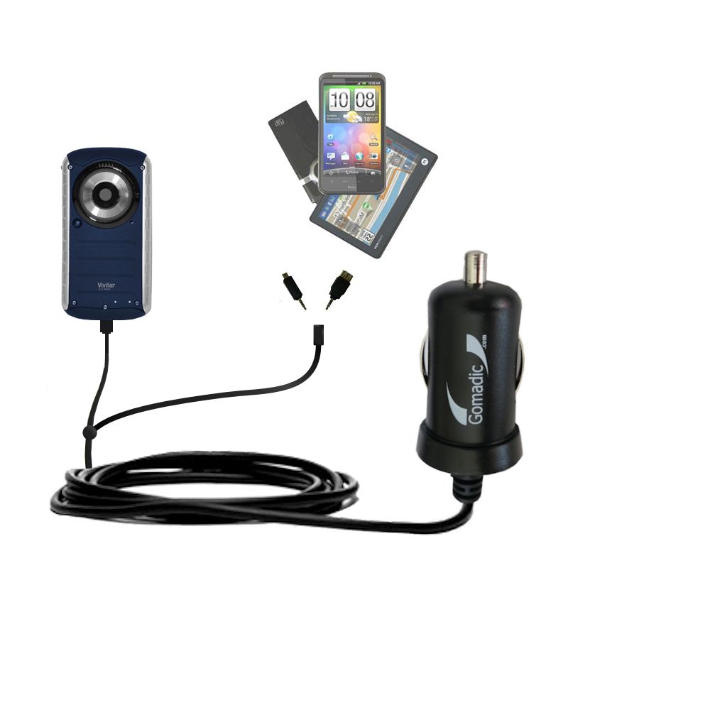 mini Double Car Charger with tips including compatible with the Vivitar DVR 690HD