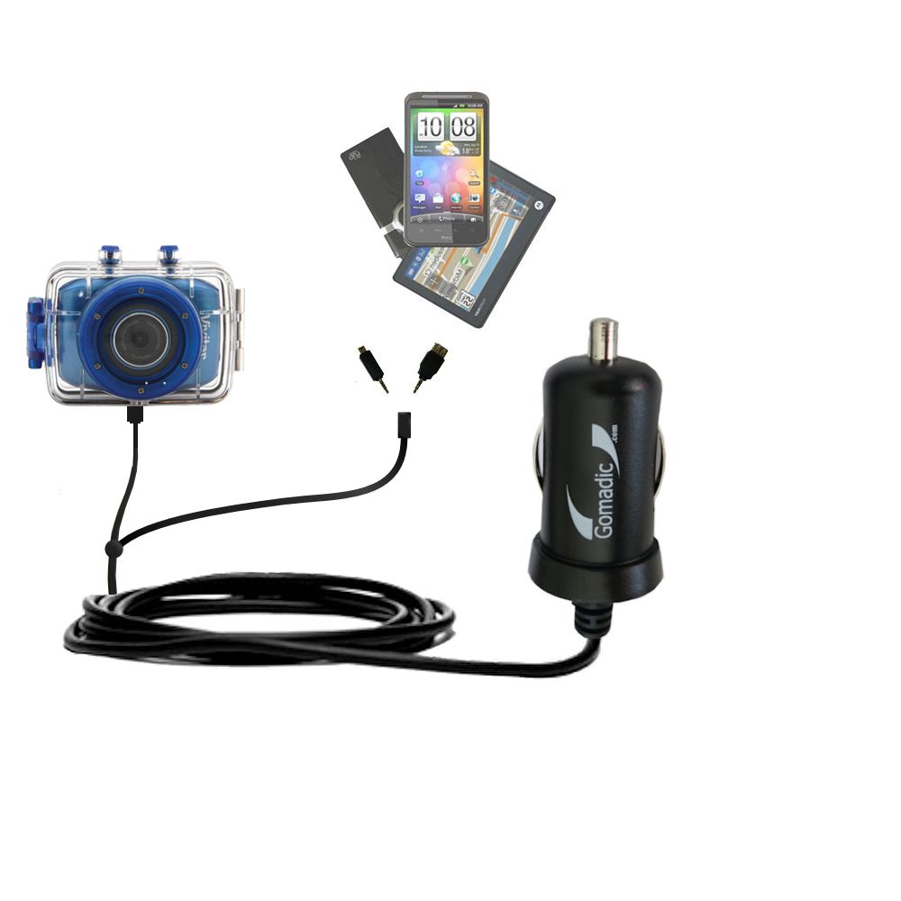 mini Double Car Charger with tips including compatible with the Vivitar DVR 785HD