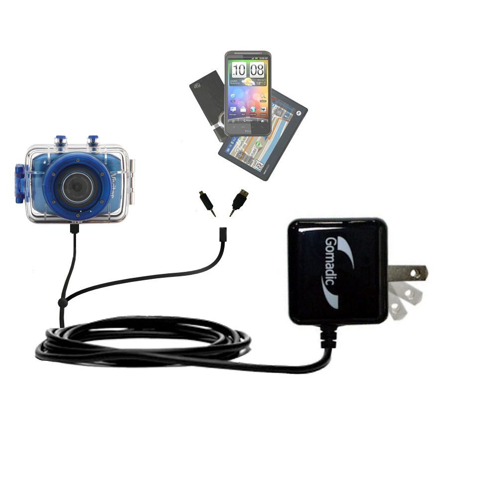 Double Wall Home Charger with tips including compatible with the Vivitar DVR 785HD