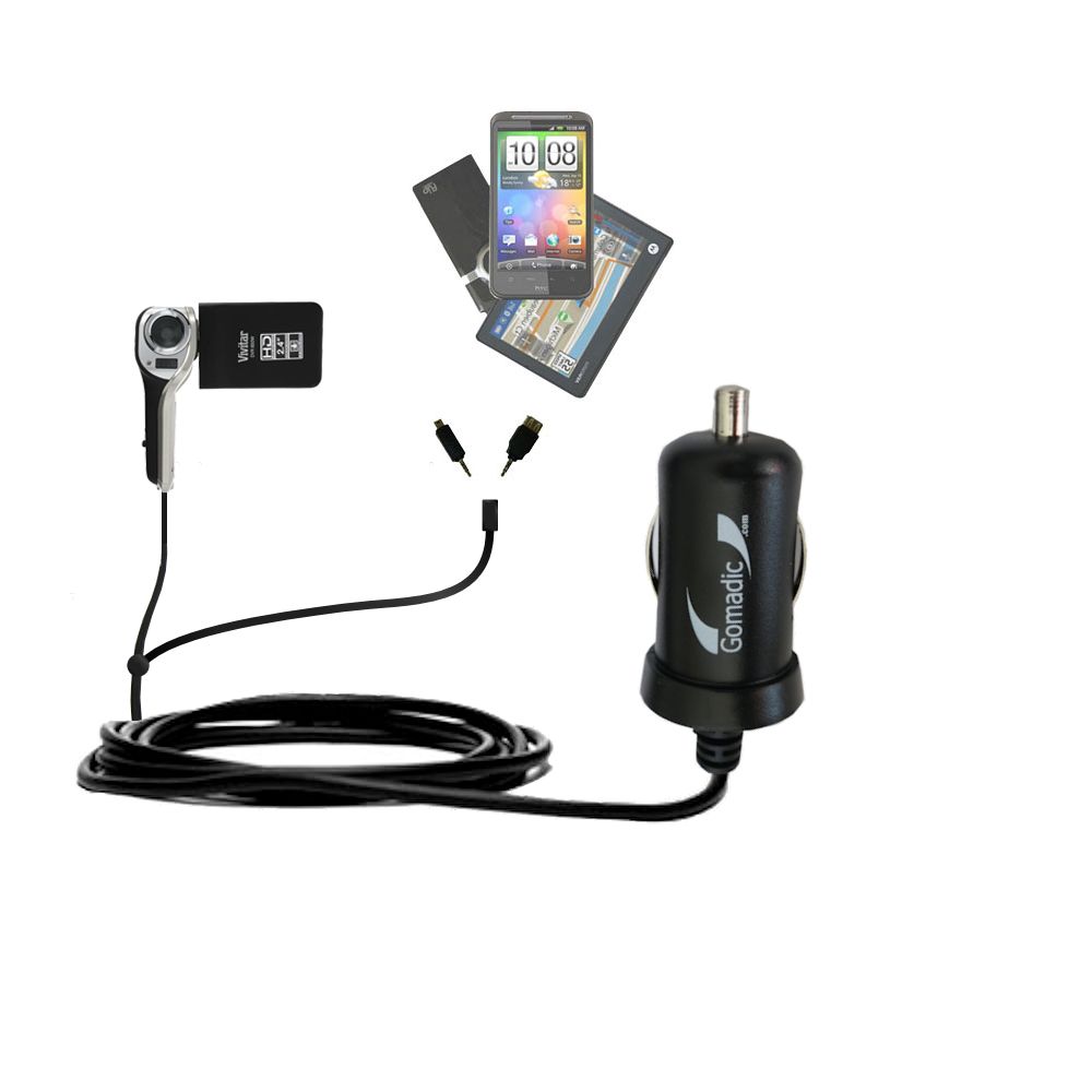 mini Double Car Charger with tips including compatible with the Vivitar DVR 850W