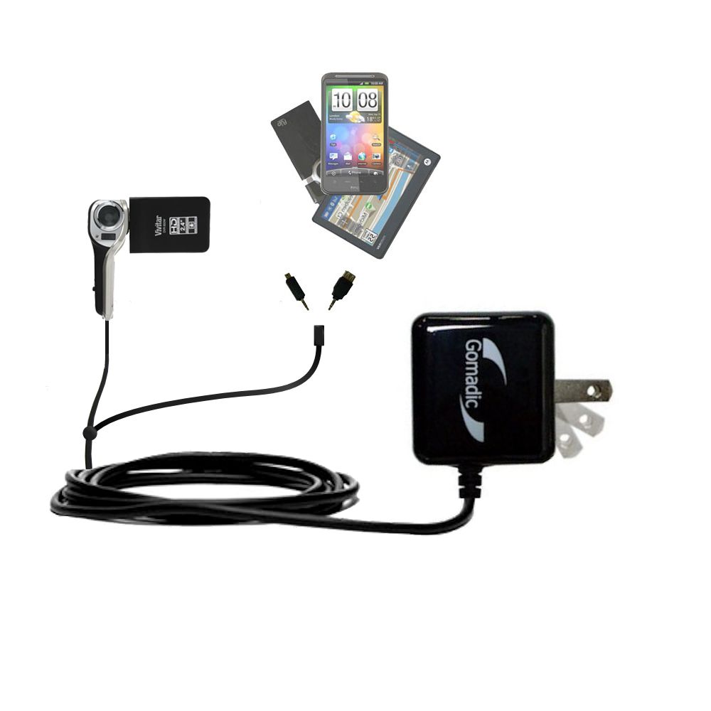 Double Wall Home Charger with tips including compatible with the Vivitar DVR 850W