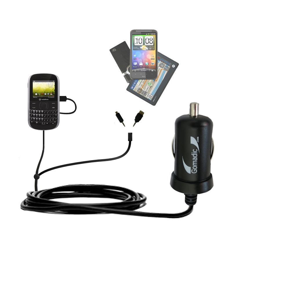 mini Double Car Charger with tips including compatible with the Vodafone VF354 / 354