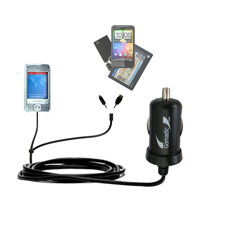 mini Double Car Charger with tips including compatible with the Vodaphone VPA Compact II