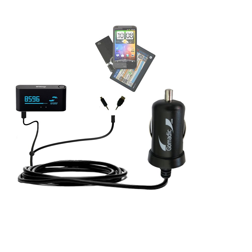 mini Double Car Charger with tips including compatible with the Withings Pulse