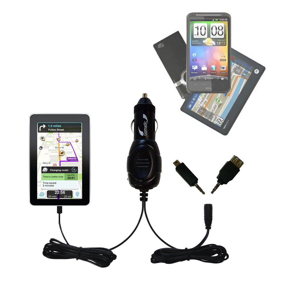 mini Double Car Charger with tips including compatible with the Zeki 7 Inch Tablet - TBQG774B / TBQG773B