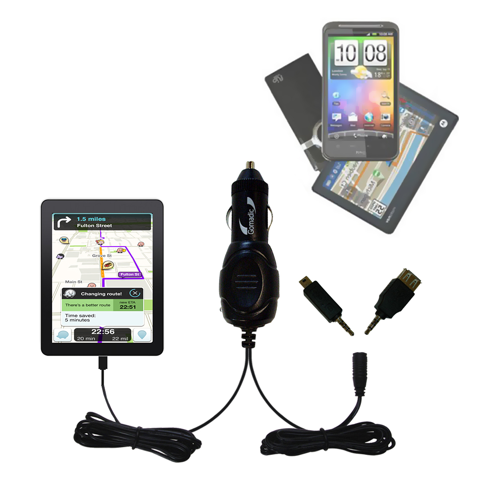 mini Double Car Charger with tips including compatible with the Zeki 8 Inch Tablet - TBQG855B / TBQG884B