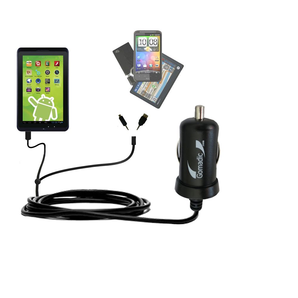 mini Double Car Charger with tips including compatible with the Zeki Android Tablet TBD1083B TBD1093B