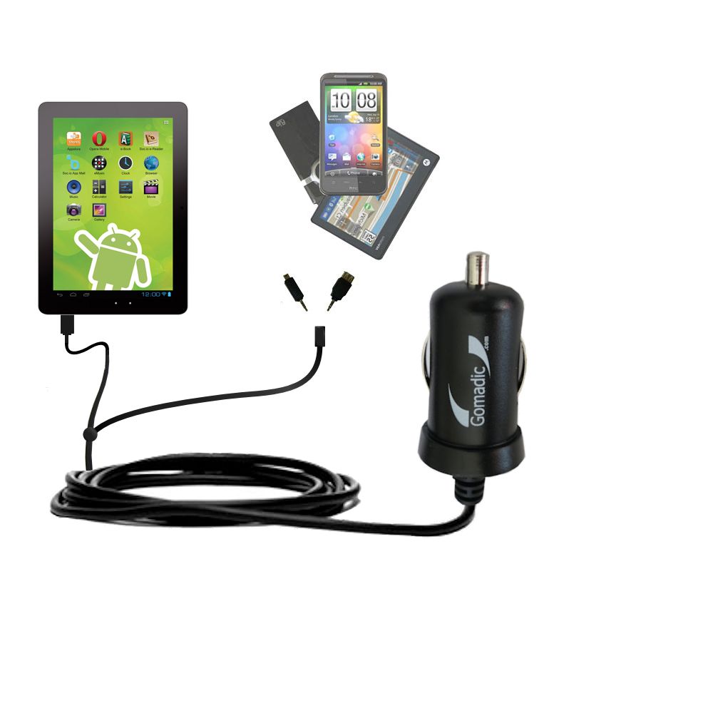 mini Double Car Charger with tips including compatible with the Zeki Android Tablet TBDB863B