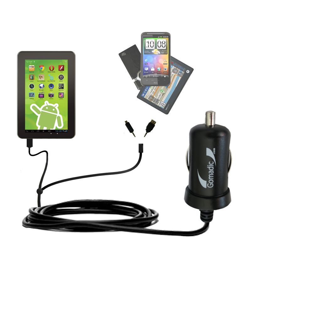 mini Double Car Charger with tips including compatible with the Zeki Android Tablet TBQ1063B