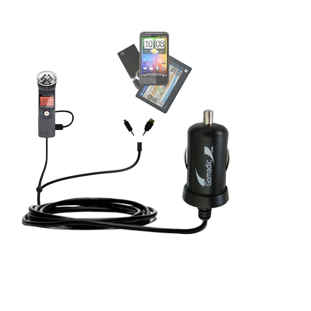 Double Port Micro Gomadic Car / Auto DC Charger suitable for the Zoom H1 - Charges up to 2 devices simultaneously with Gomadic TipExchange Technology