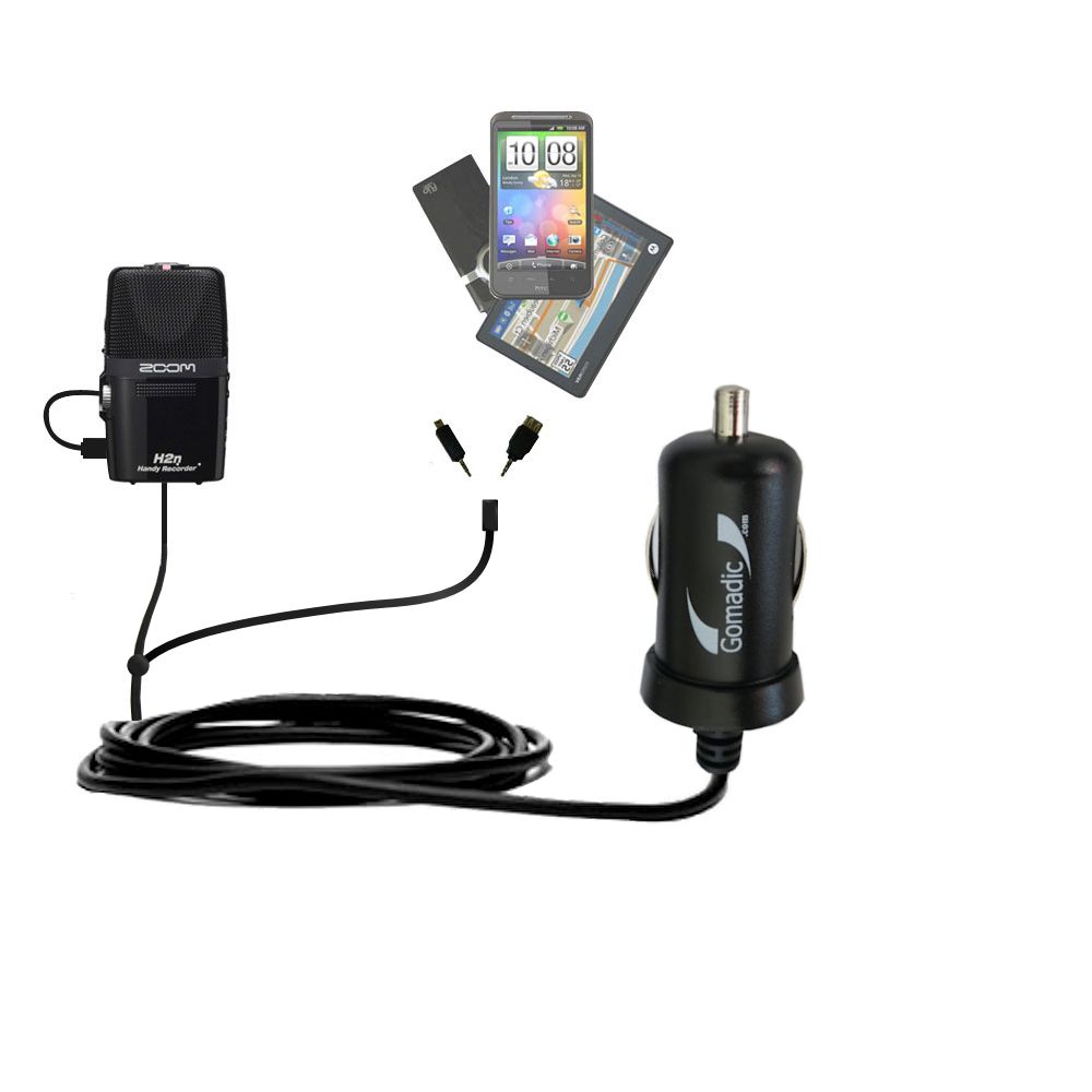mini Double Car Charger with tips including compatible with the Zoom H2n