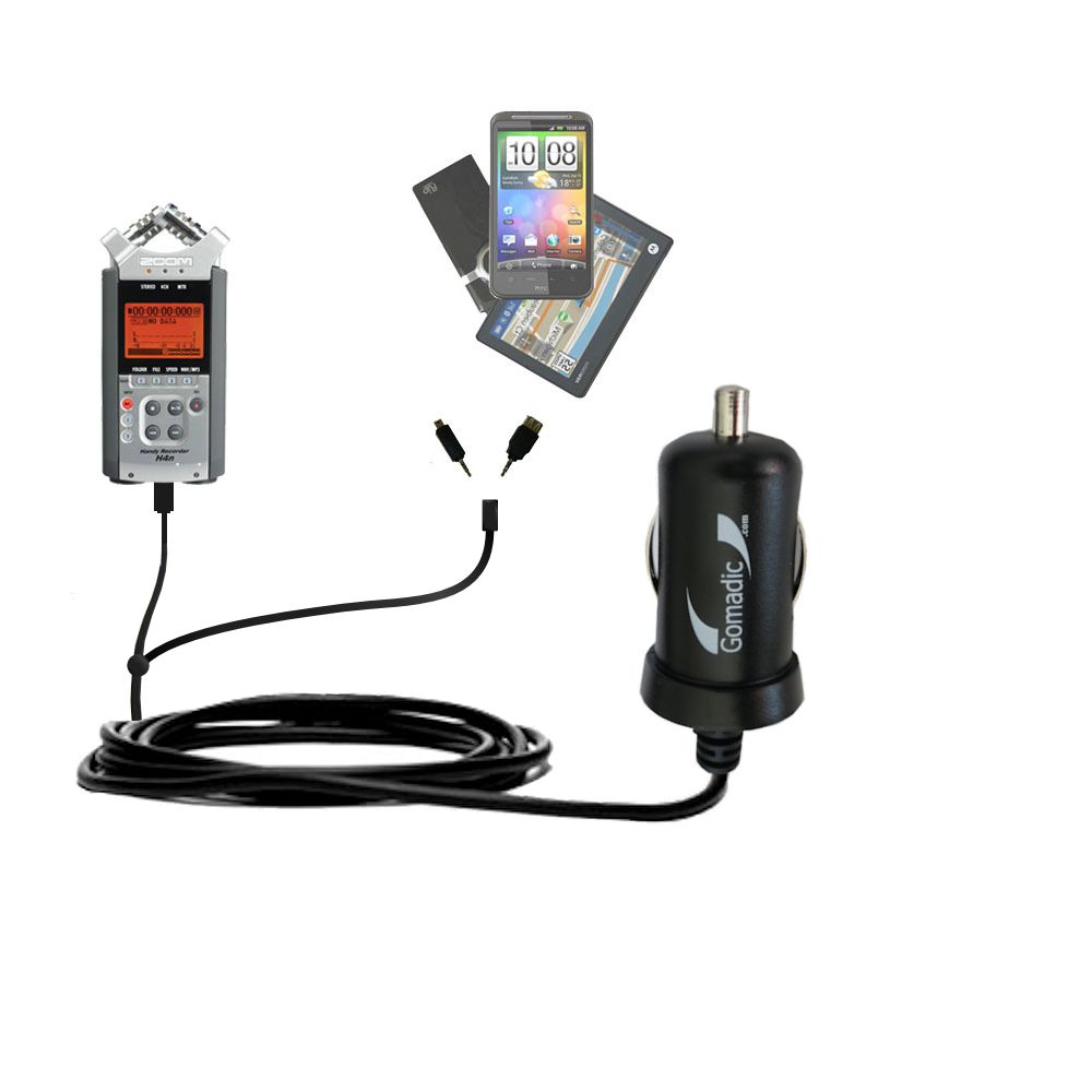 mini Double Car Charger with tips including compatible with the Zoom H4n