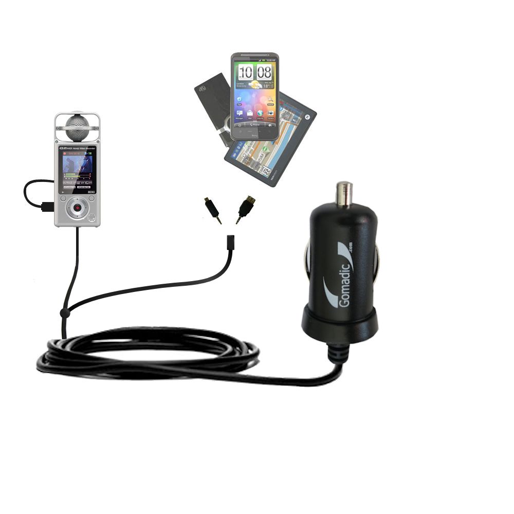 mini Double Car Charger with tips including compatible with the Zoom Q2HD