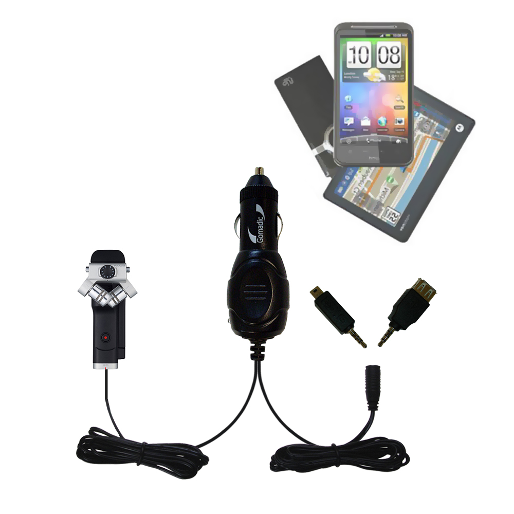 mini Double Car Charger with tips including compatible with the Zoom Q8 Handy Video Recorder