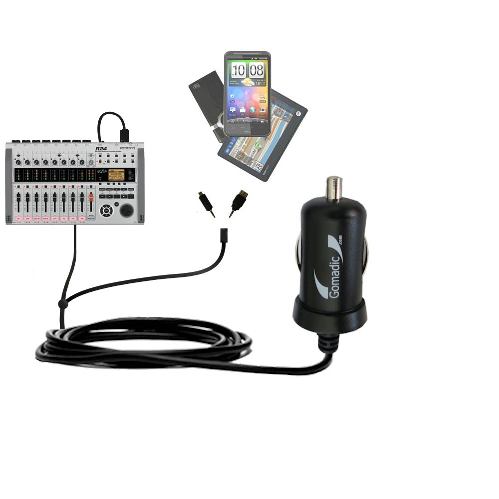 Double Port Micro Gomadic Car / Auto DC Charger suitable for the Zoom R24 - Charges up to 2 devices simultaneously with Gomadic TipExchange Technology