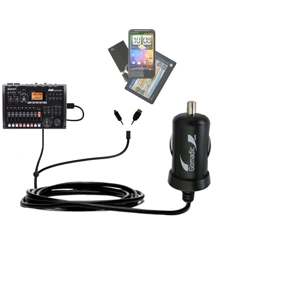 mini Double Car Charger with tips including compatible with the Zoom R8