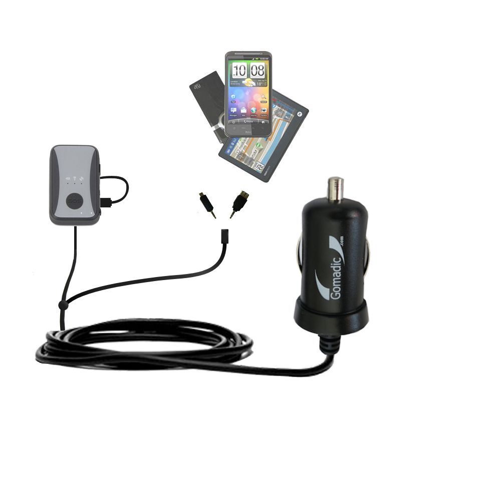 mini Double Car Charger with tips including compatible with the Zoombak eZoom 100