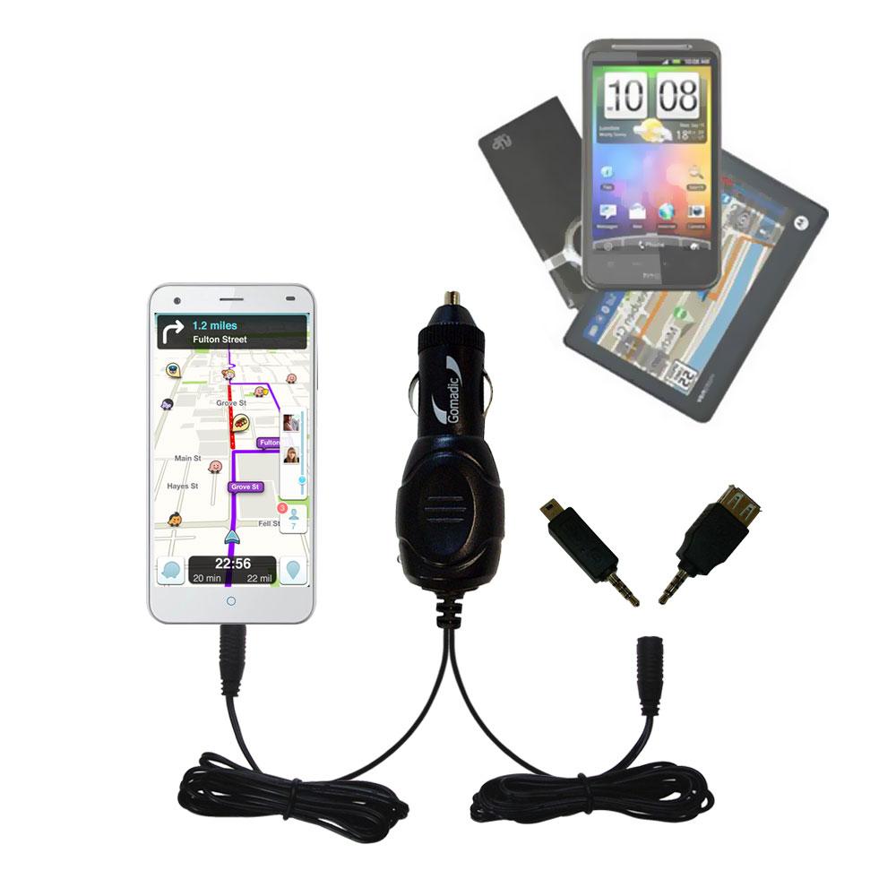 mini Double Car Charger with tips including compatible with the ZTE Blade S6