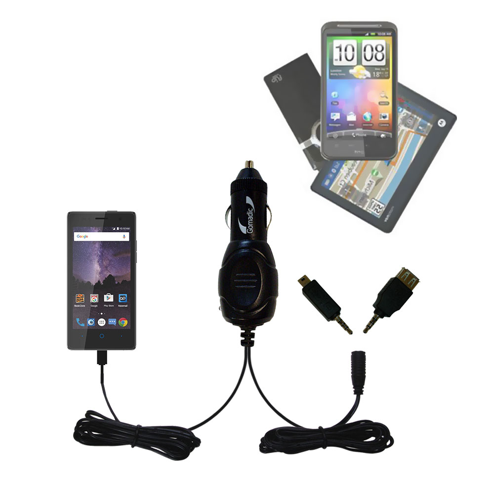 mini Double Car Charger with tips including compatible with the ZTE Tempo