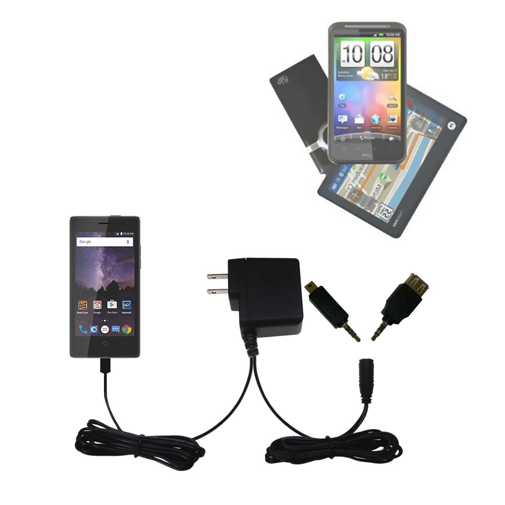 Double Wall Home Charger with tips including compatible with the ZTE Tempo