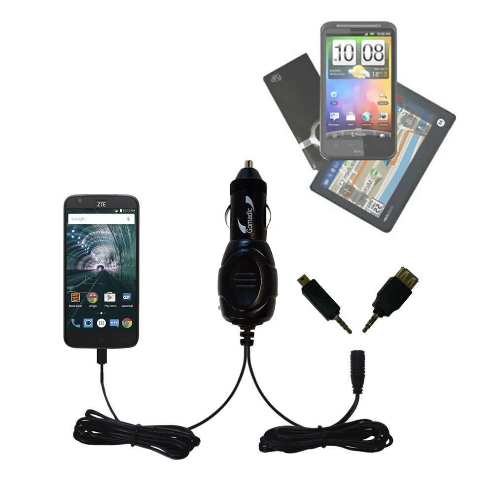 mini Double Car Charger with tips including compatible with the ZTE Warp 7