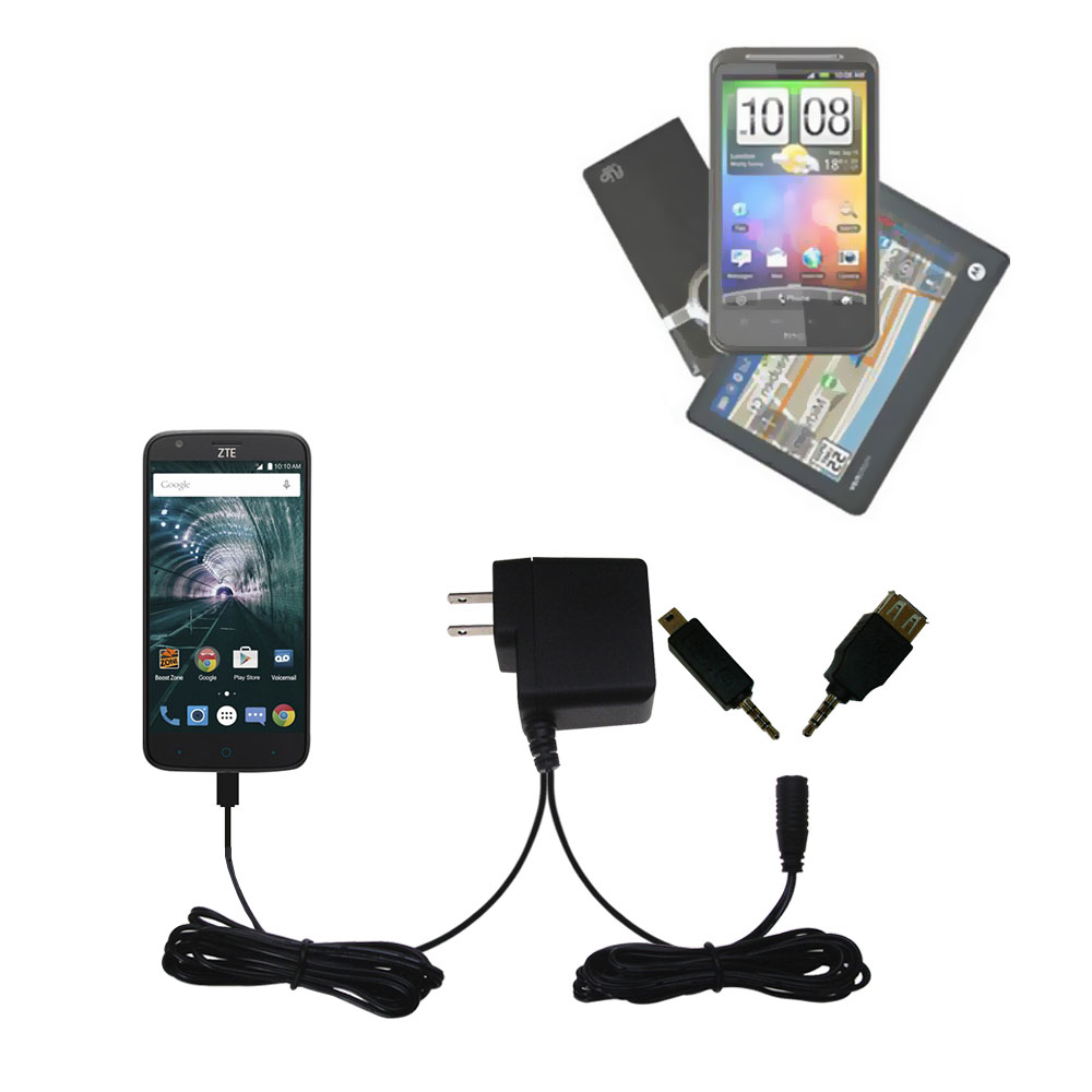 Double Wall Home Charger with tips including compatible with the ZTE Warp 7