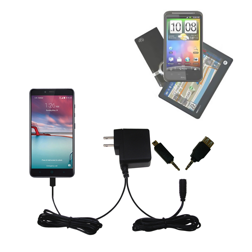 Double Wall Home Charger with tips including compatible with the ZTE ZMAX Pro